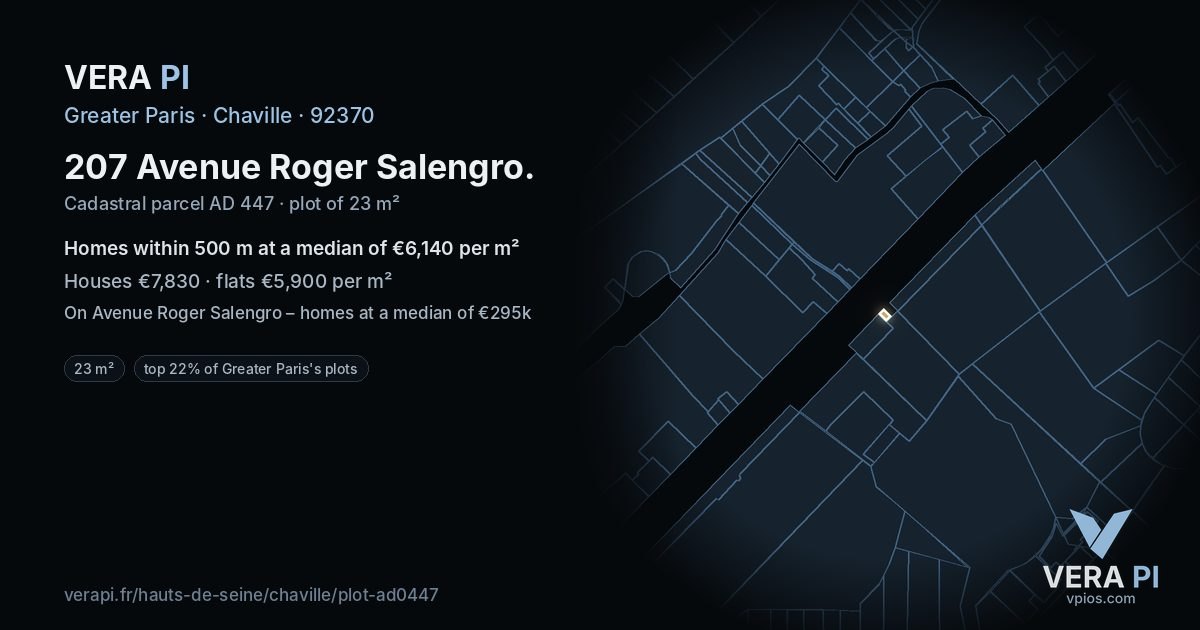 207 Avenue Roger Salengro, Chaville at night – the plot lit, the parcels around coloured by the prices near them