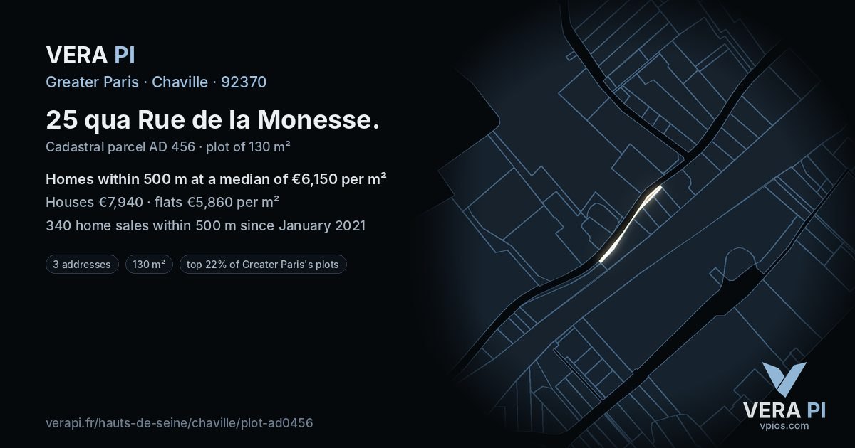 25 qua Rue de la Monesse, Chaville at night – the plot lit, the parcels around coloured by the prices near them