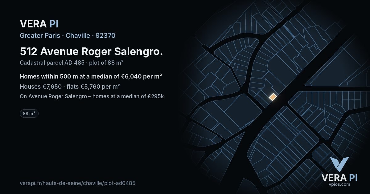 512 Avenue Roger Salengro, Chaville at night – the plot lit, the parcels around coloured by the prices near them
