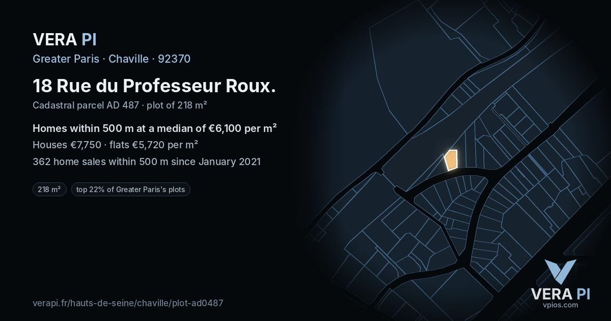18 Rue du Professeur Roux, Chaville at night – the plot lit, the parcels around coloured by the prices near them