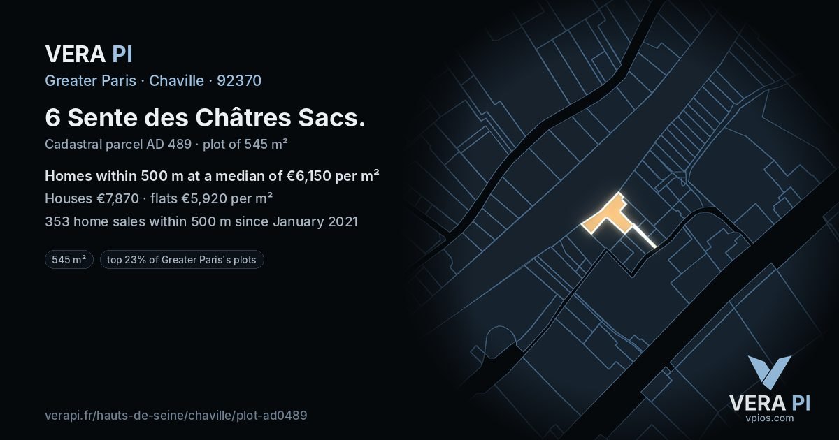 6 Sente des Châtres Sacs, Chaville at night – the plot lit, the parcels around coloured by the prices near them