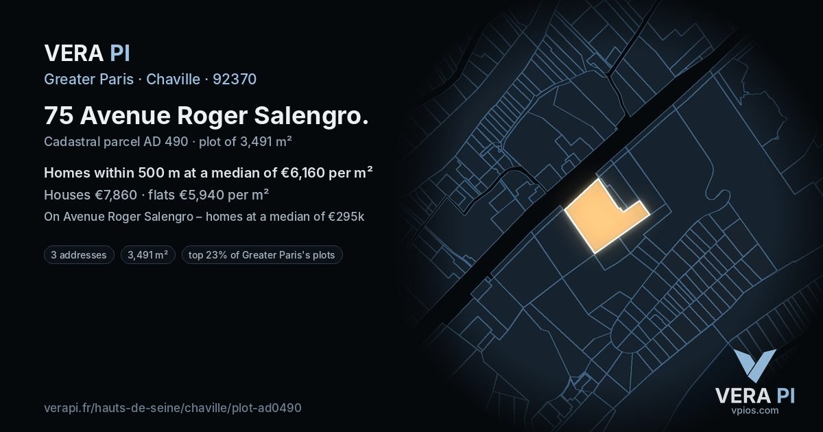 75 Avenue Roger Salengro, Chaville at night – the plot lit, the parcels around coloured by the prices near them