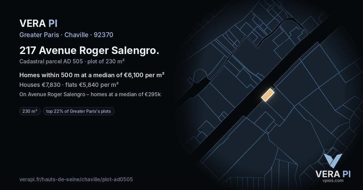 217 Avenue Roger Salengro, Chaville at night – the plot lit, the parcels around coloured by the prices near them
