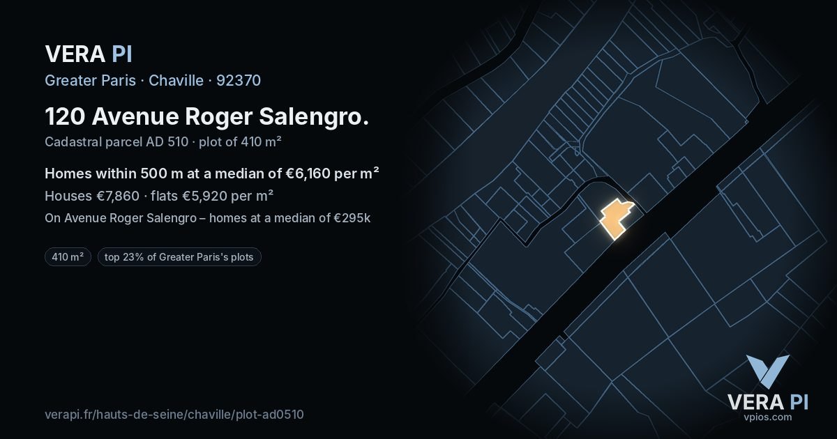 120 Avenue Roger Salengro, Chaville at night – the plot lit, the parcels around coloured by the prices near them