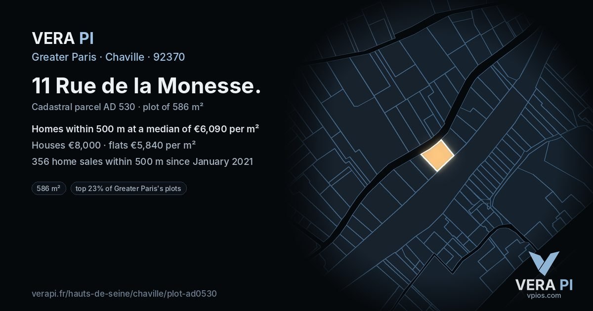 11 Rue de la Monesse, Chaville at night – the plot lit, the parcels around coloured by the prices near them