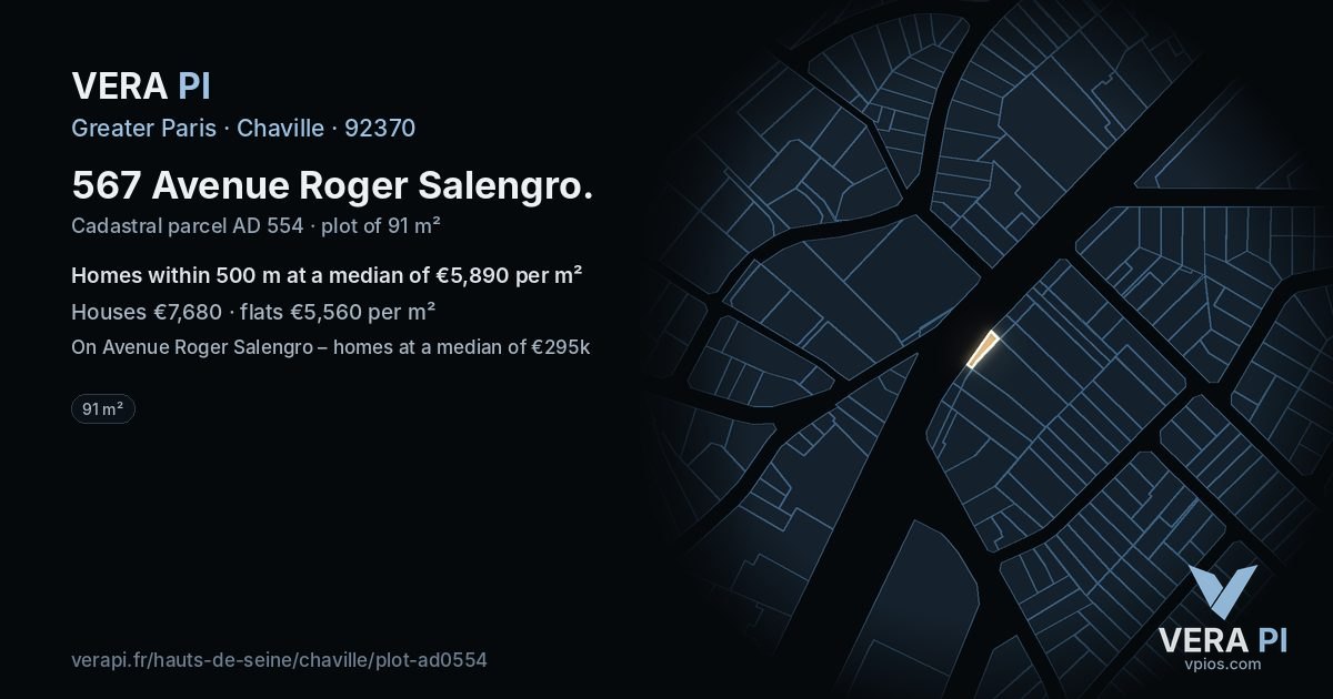 567 Avenue Roger Salengro, Chaville at night – the plot lit, the parcels around coloured by the prices near them