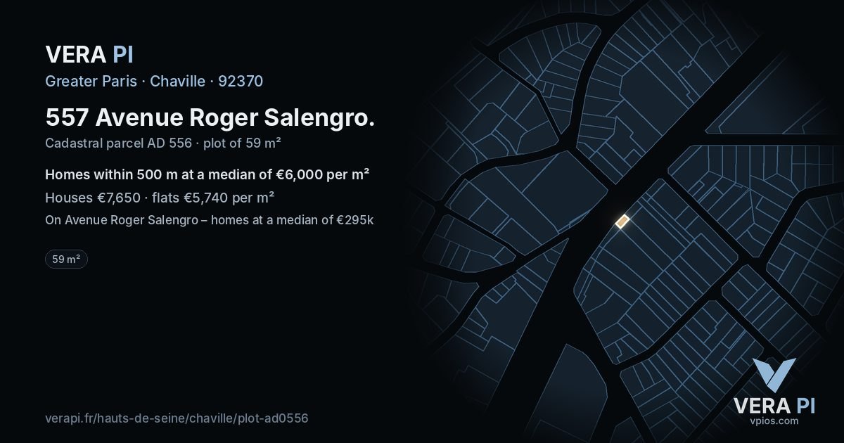 557 Avenue Roger Salengro, Chaville at night – the plot lit, the parcels around coloured by the prices near them