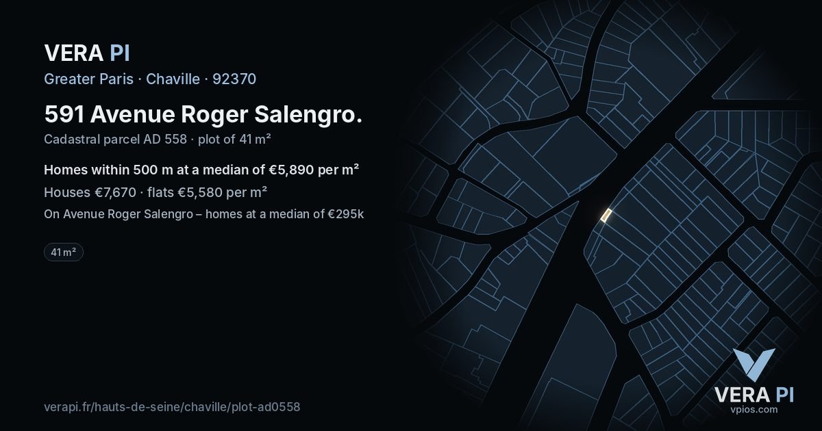 591 Avenue Roger Salengro, Chaville at night – the plot lit, the parcels around coloured by the prices near them