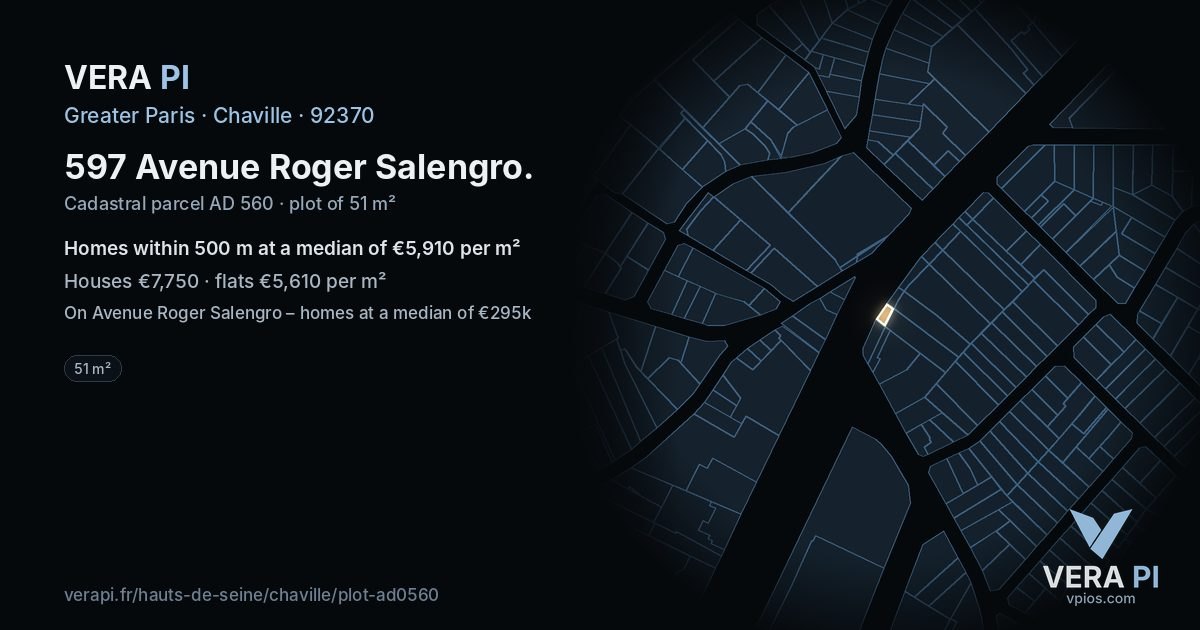 597 Avenue Roger Salengro, Chaville at night – the plot lit, the parcels around coloured by the prices near them
