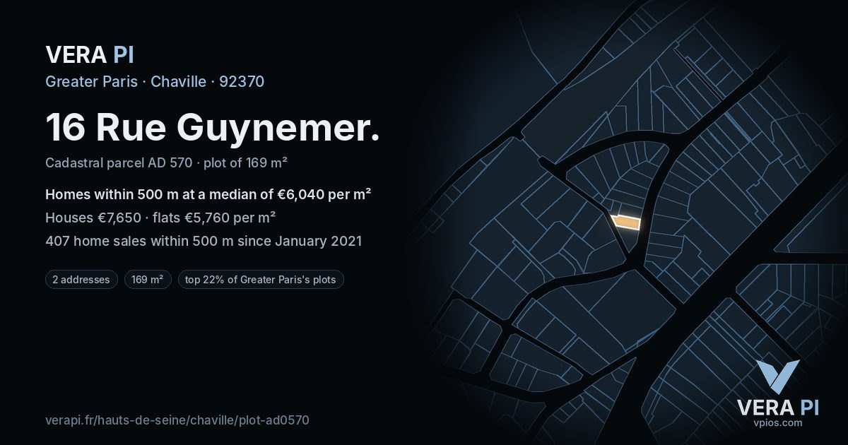 16 Rue Guynemer, Chaville at night – the plot lit, the parcels around coloured by the prices near them