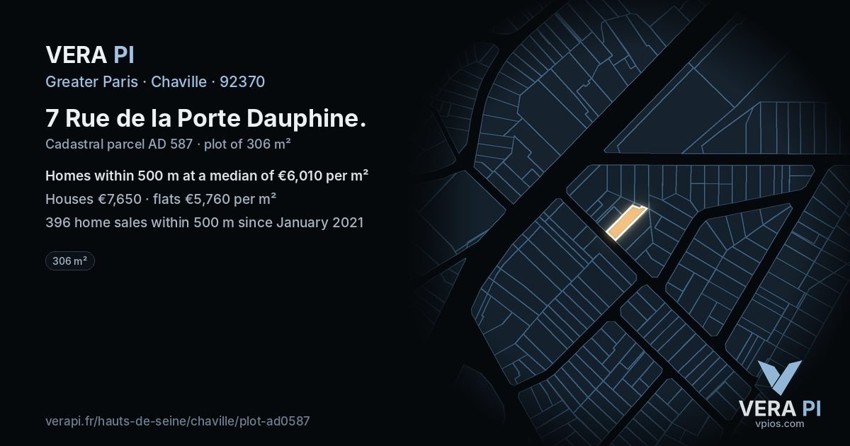 7 Rue de la Porte Dauphine, Chaville at night – the plot lit, the parcels around coloured by the prices near them