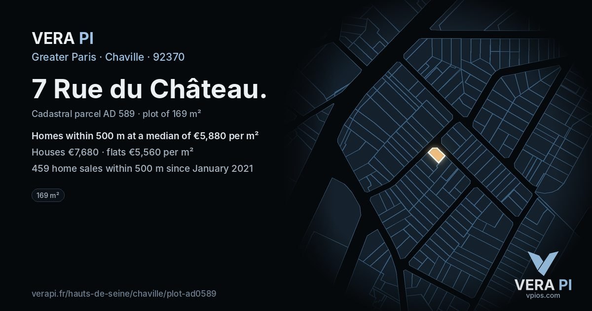 7 Rue du Château, Chaville at night – the plot lit, the parcels around coloured by the prices near them