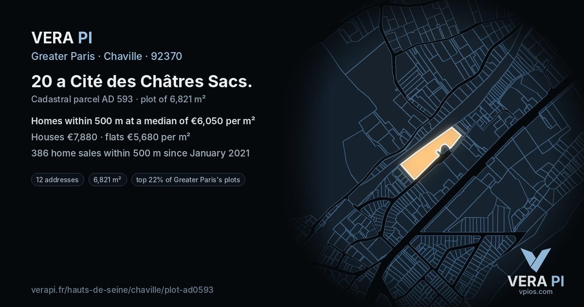 20 a Cité des Châtres Sacs, Chaville at night – the plot lit, the parcels around coloured by the prices near them