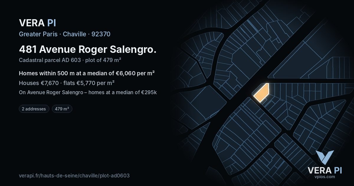 481 Avenue Roger Salengro, Chaville at night – the plot lit, the parcels around coloured by the prices near them