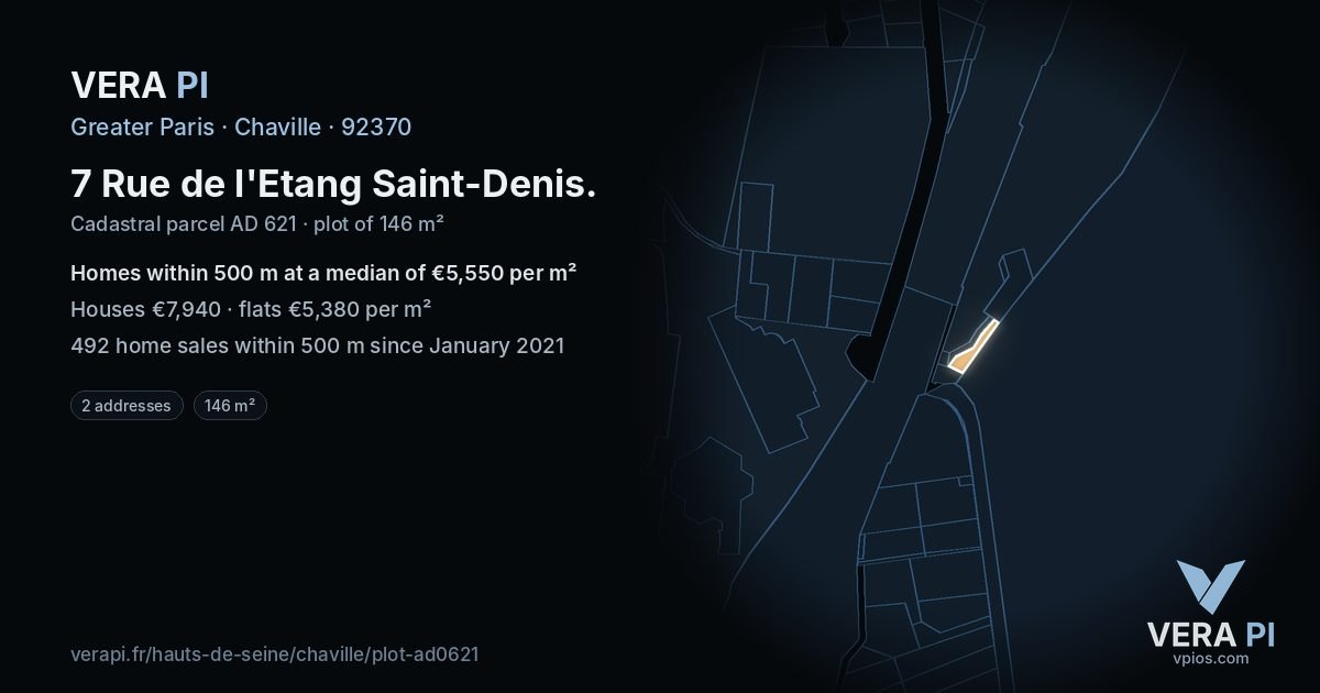 7 Rue de l'Etang Saint-Denis, Chaville at night – the plot lit, the parcels around coloured by the prices near them