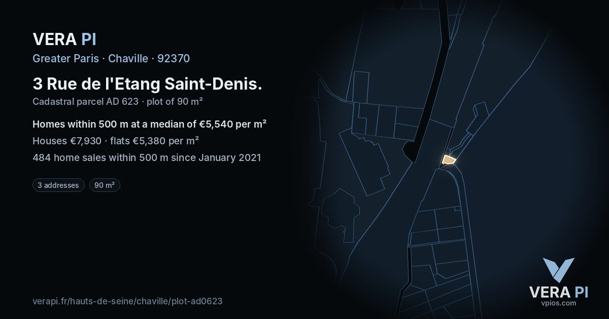 3 Rue de l'Etang Saint-Denis, Chaville at night – the plot lit, the parcels around coloured by the prices near them