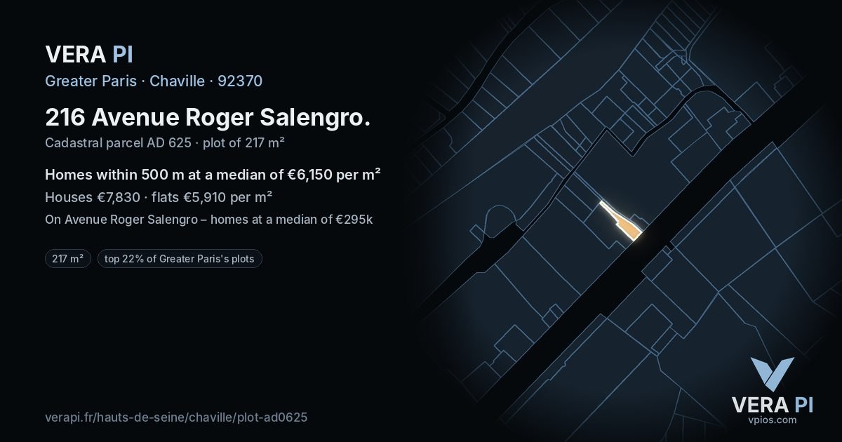 216 Avenue Roger Salengro, Chaville at night – the plot lit, the parcels around coloured by the prices near them