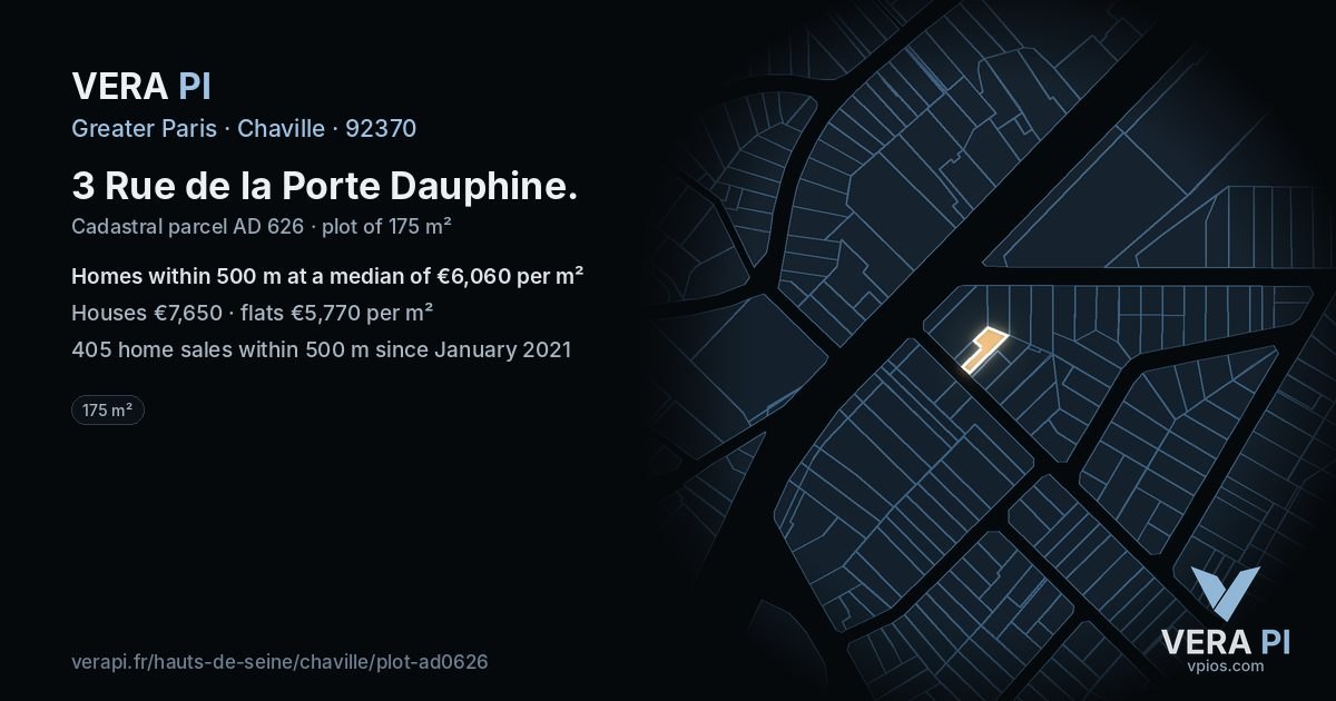3 Rue de la Porte Dauphine, Chaville at night – the plot lit, the parcels around coloured by the prices near them