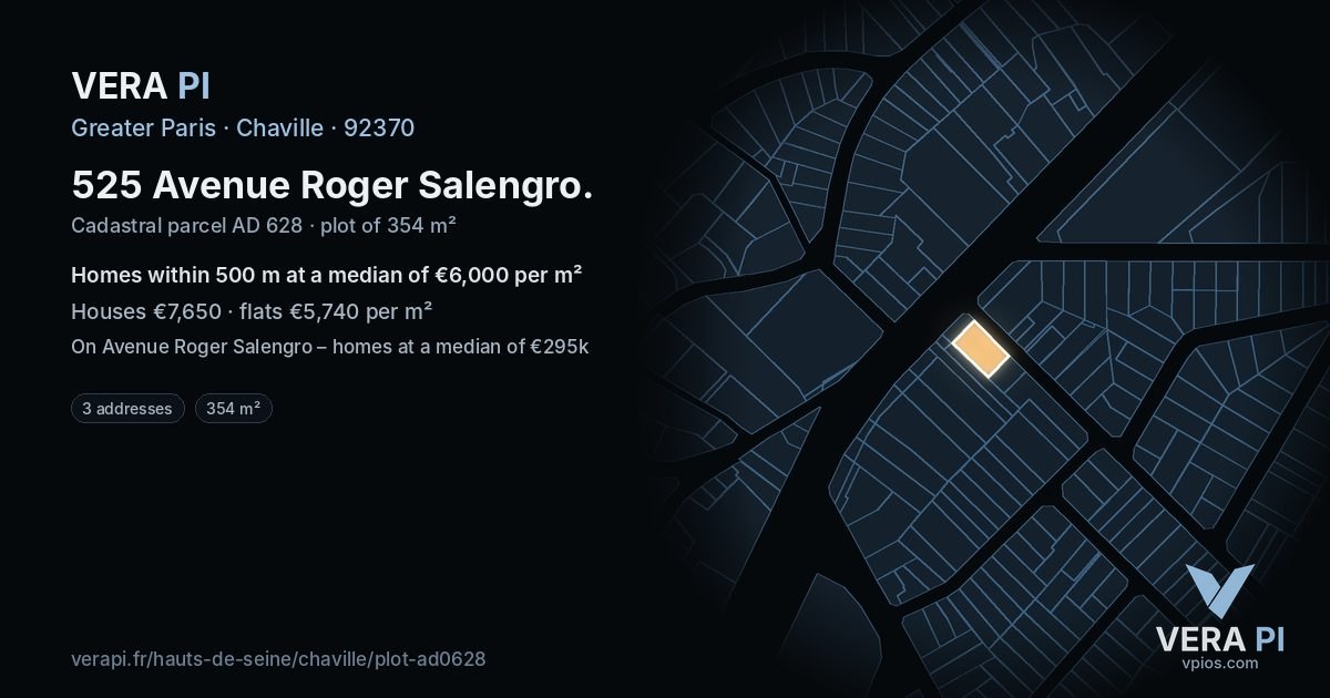 525 Avenue Roger Salengro, Chaville at night – the plot lit, the parcels around coloured by the prices near them