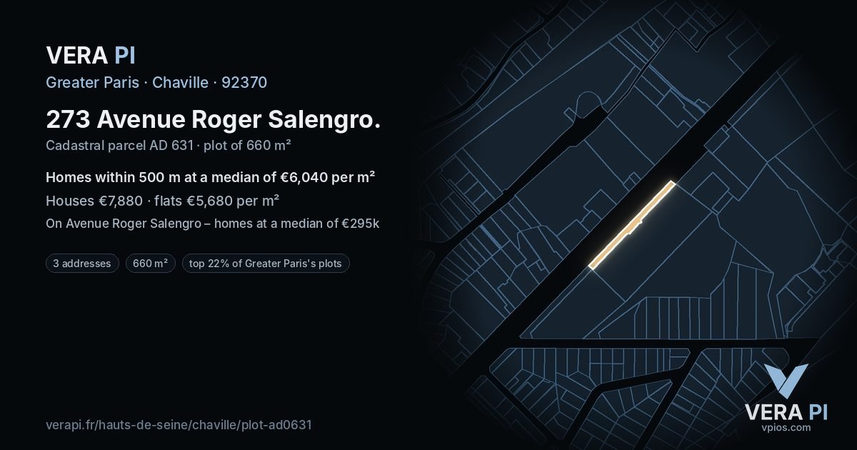 273 Avenue Roger Salengro, Chaville at night – the plot lit, the parcels around coloured by the prices near them