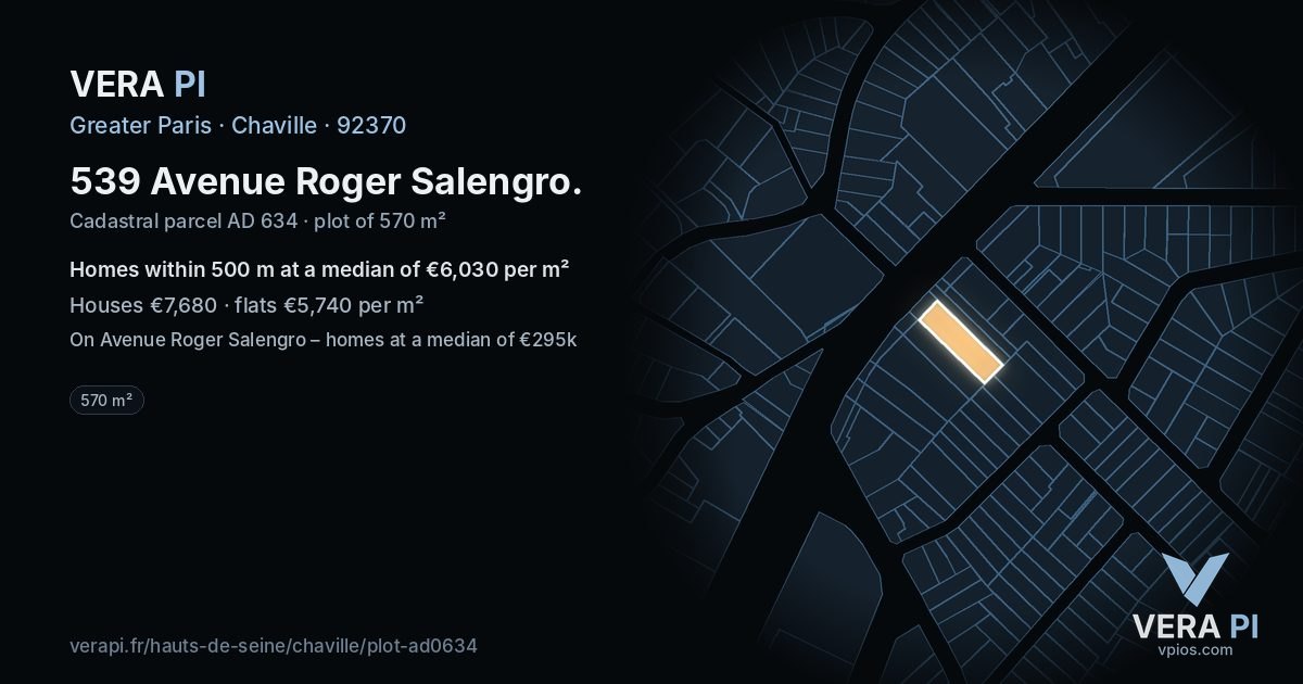539 Avenue Roger Salengro, Chaville at night – the plot lit, the parcels around coloured by the prices near them