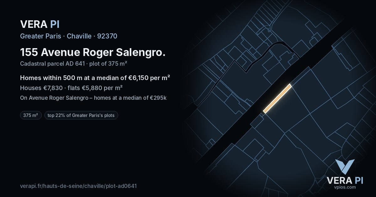 155 Avenue Roger Salengro, Chaville at night – the plot lit, the parcels around coloured by the prices near them