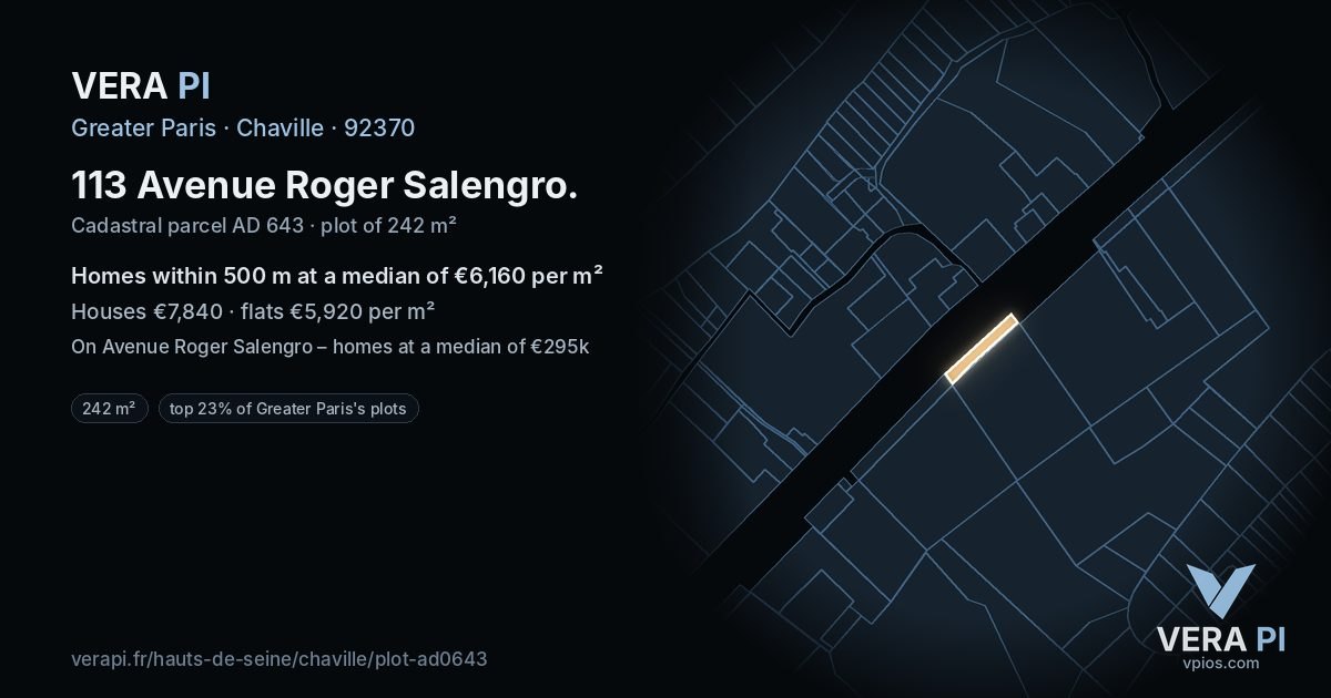 113 Avenue Roger Salengro, Chaville at night – the plot lit, the parcels around coloured by the prices near them
