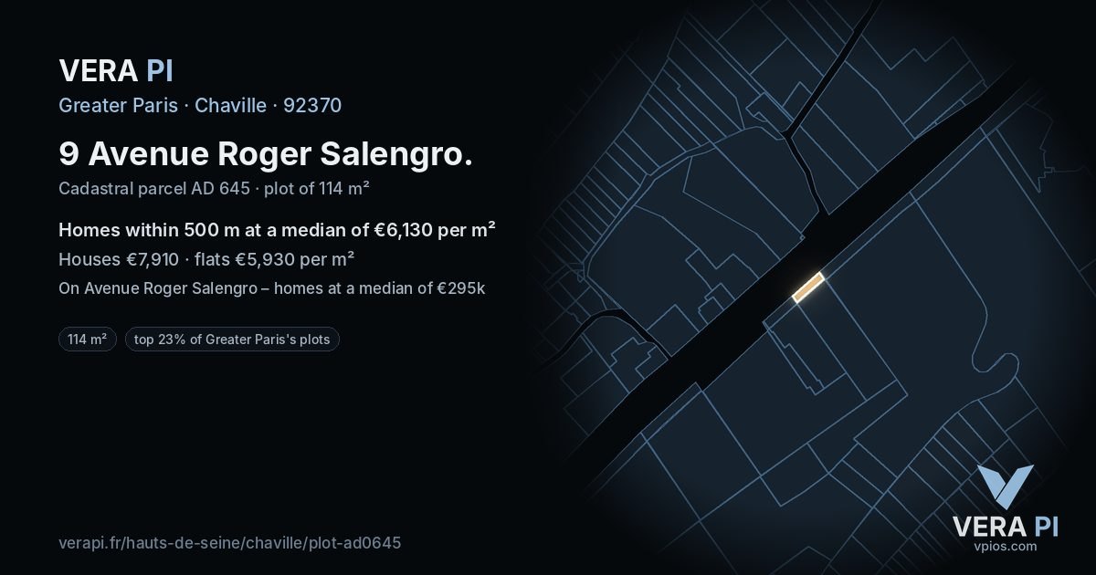9 Avenue Roger Salengro, Chaville at night – the plot lit, the parcels around coloured by the prices near them