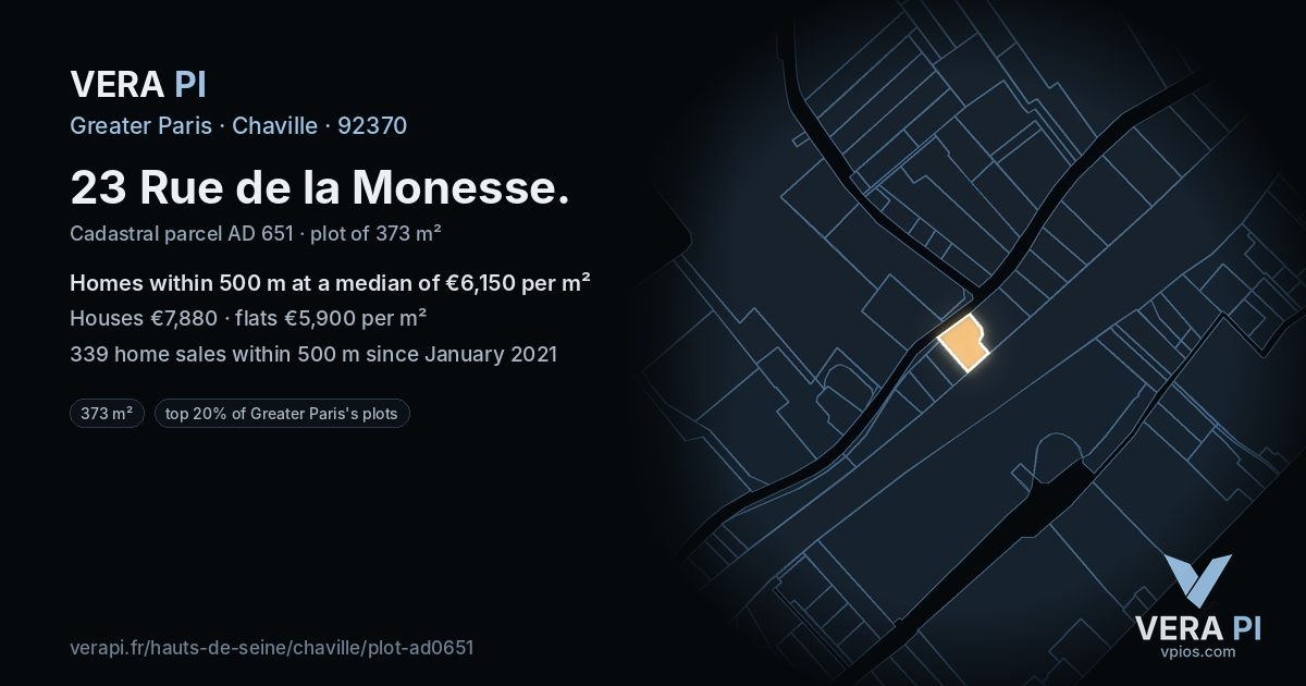 23 Rue de la Monesse, Chaville at night – the plot lit, the parcels around coloured by the prices near them