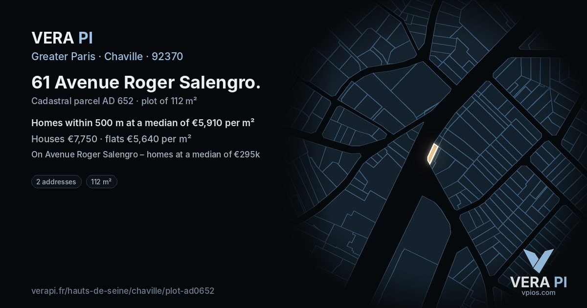 61 Avenue Roger Salengro, Chaville at night – the plot lit, the parcels around coloured by the prices near them