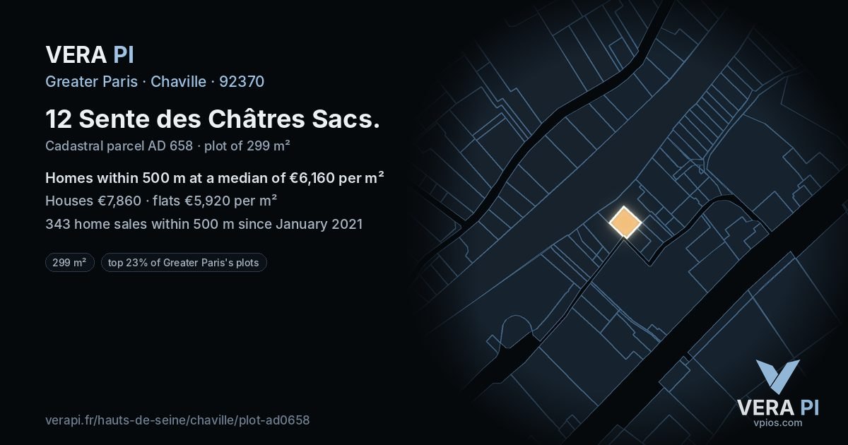 12 Sente des Châtres Sacs, Chaville at night – the plot lit, the parcels around coloured by the prices near them