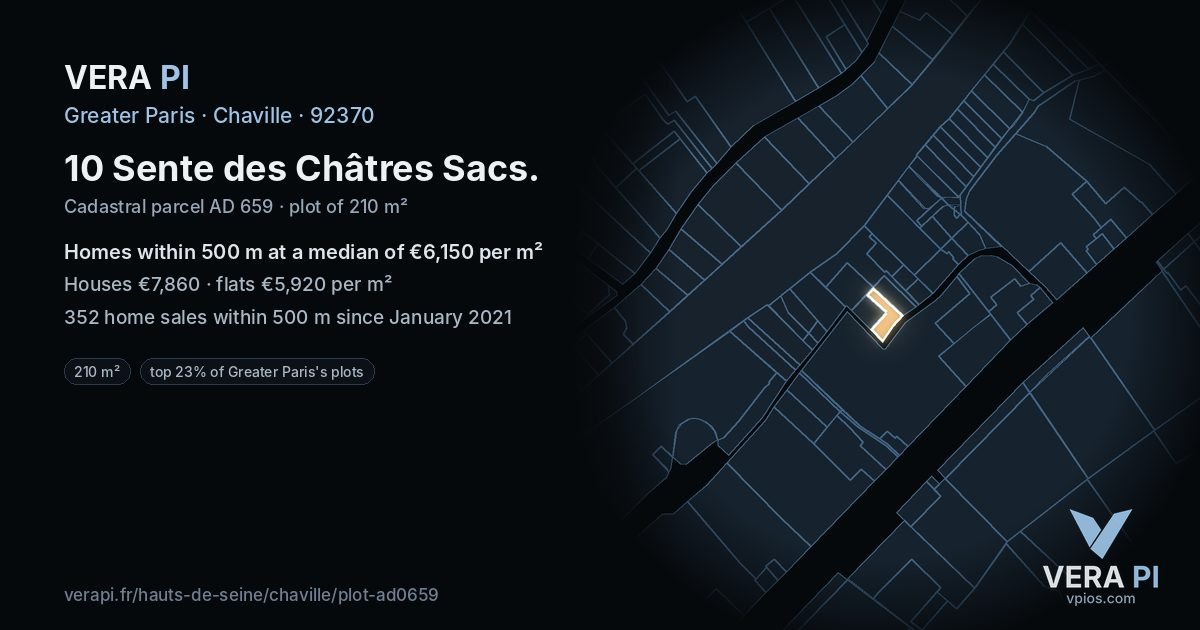 10 Sente des Châtres Sacs, Chaville at night – the plot lit, the parcels around coloured by the prices near them