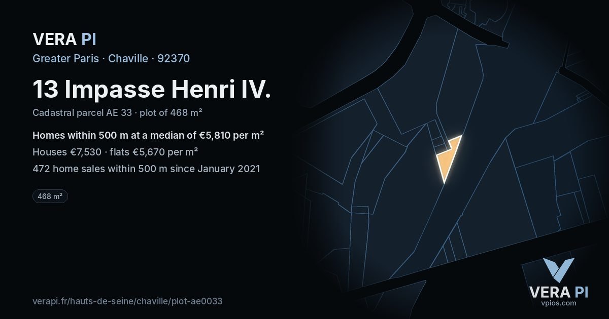 13 Impasse Henri IV, Chaville at night – the plot lit, the parcels around coloured by the prices near them