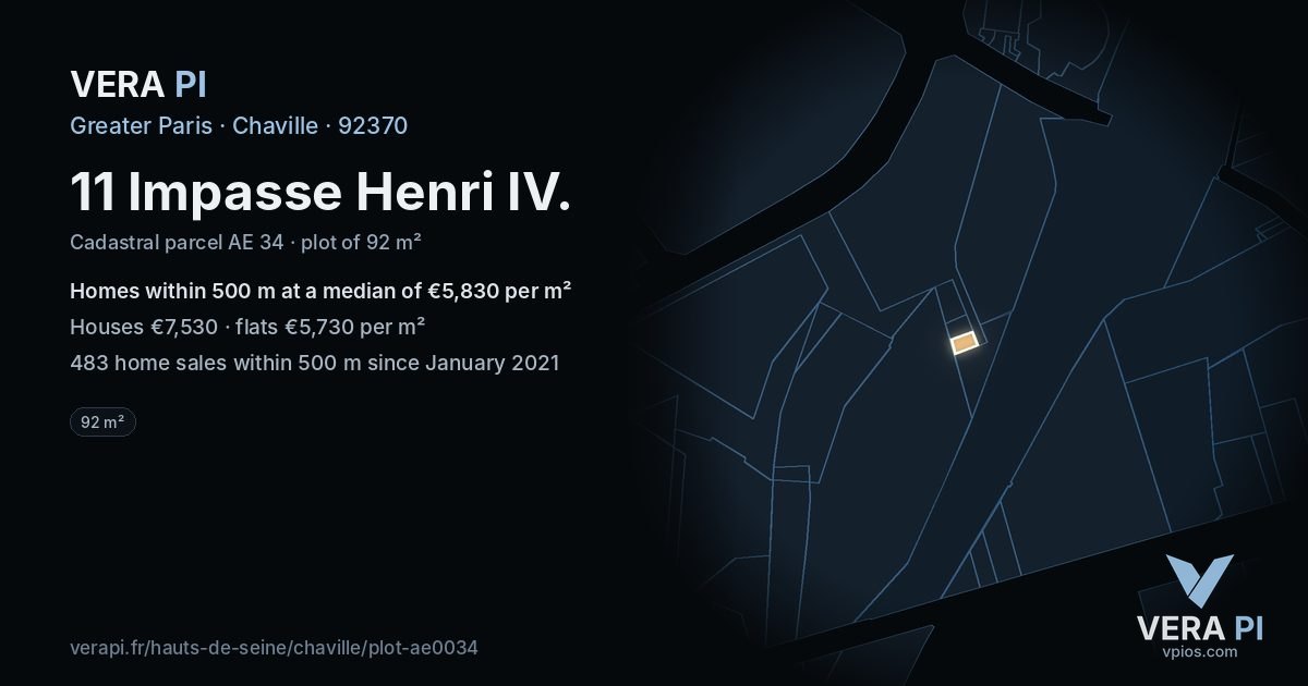 11 Impasse Henri IV, Chaville at night – the plot lit, the parcels around coloured by the prices near them