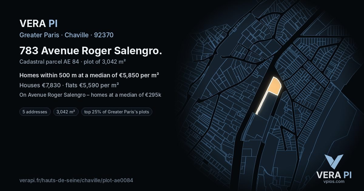 783 Avenue Roger Salengro, Chaville at night – the plot lit, the parcels around coloured by the prices near them
