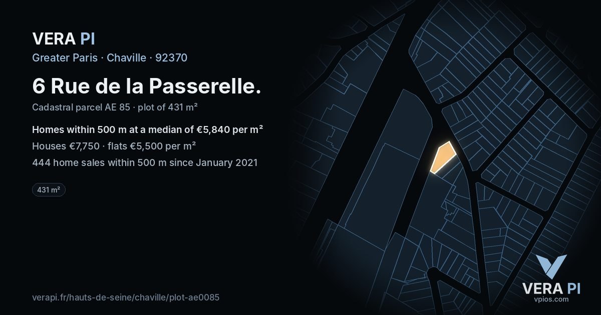 6 Rue de la Passerelle, Chaville at night – the plot lit, the parcels around coloured by the prices near them