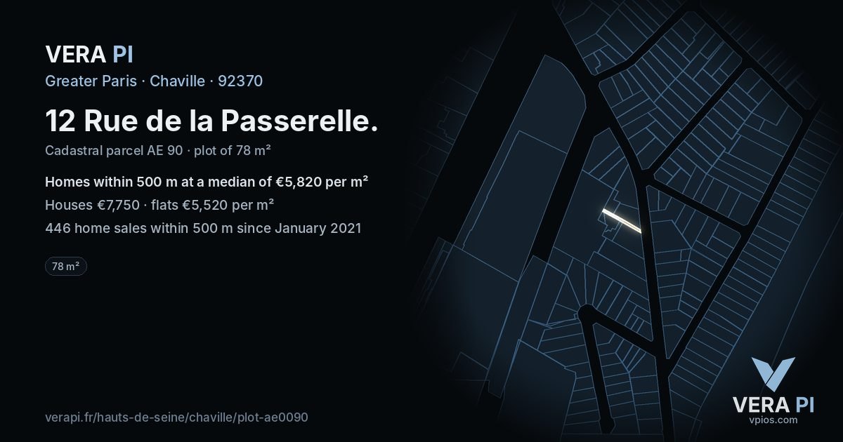 12 Rue de la Passerelle, Chaville at night – the plot lit, the parcels around coloured by the prices near them