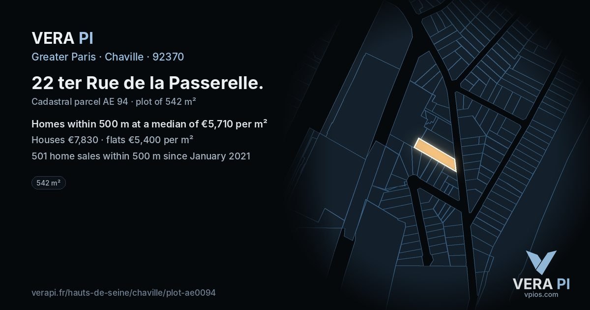 22 ter Rue de la Passerelle, Chaville at night – the plot lit, the parcels around coloured by the prices near them