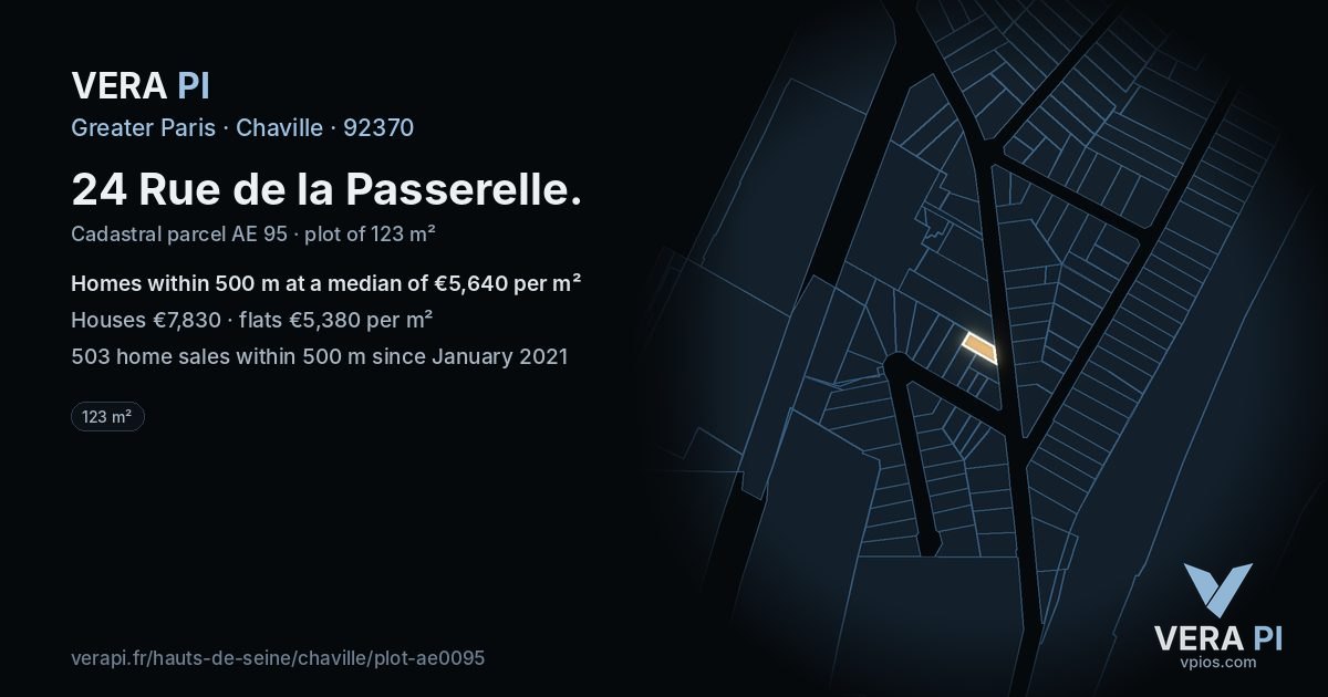 24 Rue de la Passerelle, Chaville at night – the plot lit, the parcels around coloured by the prices near them