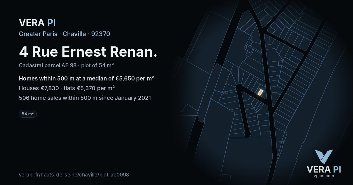4 Rue Ernest Renan, Chaville at night – the plot lit, the parcels around coloured by the prices near them