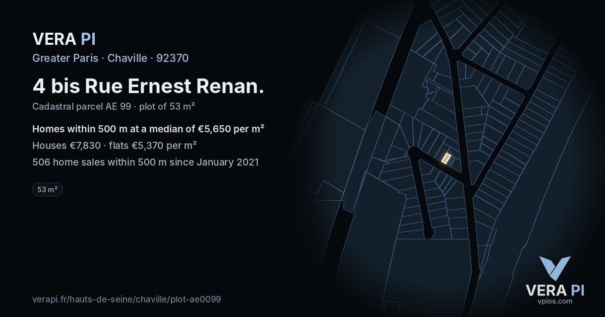 4 bis Rue Ernest Renan, Chaville at night – the plot lit, the parcels around coloured by the prices near them