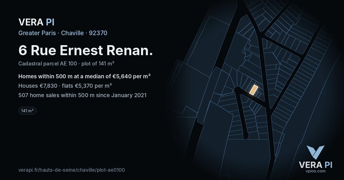 6 Rue Ernest Renan, Chaville at night – the plot lit, the parcels around coloured by the prices near them