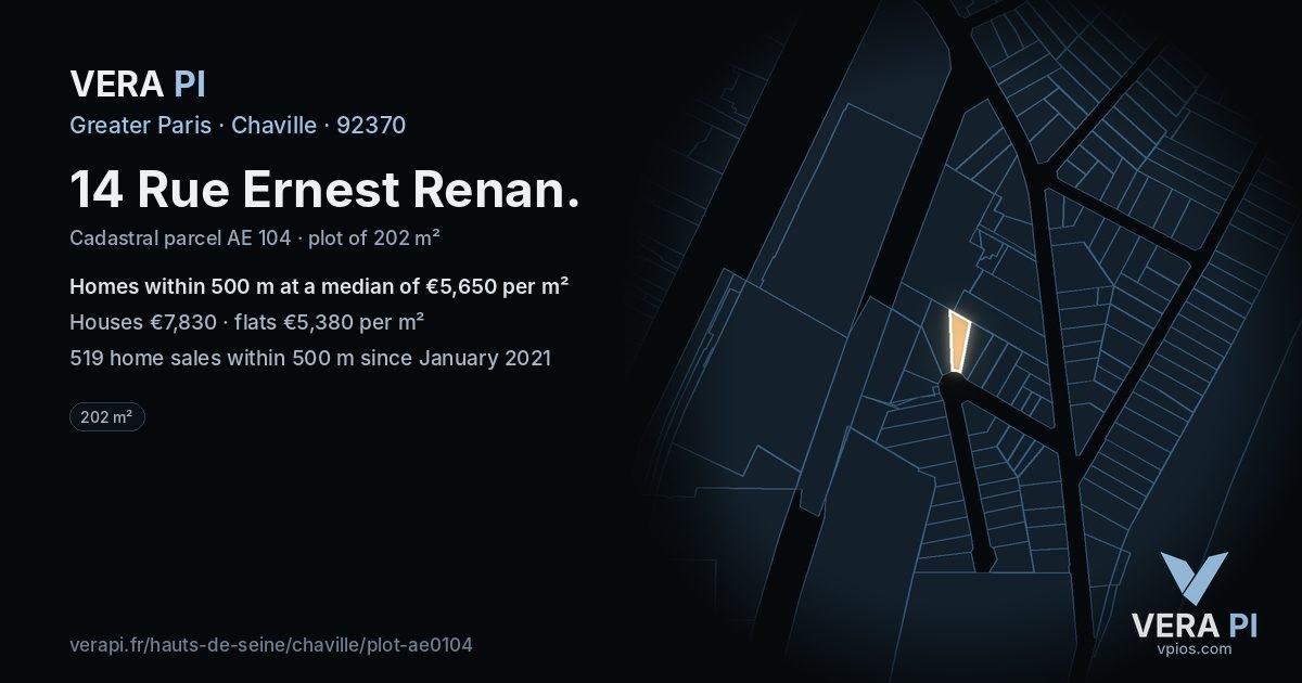 14 Rue Ernest Renan, Chaville at night – the plot lit, the parcels around coloured by the prices near them