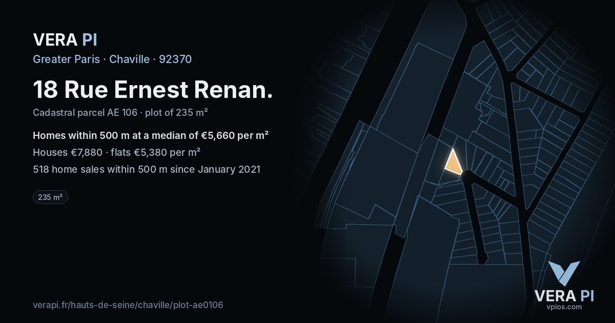 18 Rue Ernest Renan, Chaville at night – the plot lit, the parcels around coloured by the prices near them