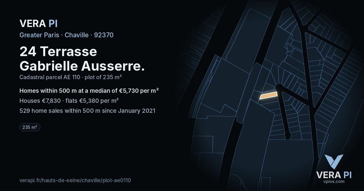 24 Terrasse Gabrielle Ausserre, Chaville at night – the plot lit, the parcels around coloured by the prices near them