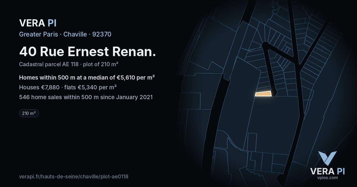 40 Rue Ernest Renan, Chaville at night – the plot lit, the parcels around coloured by the prices near them
