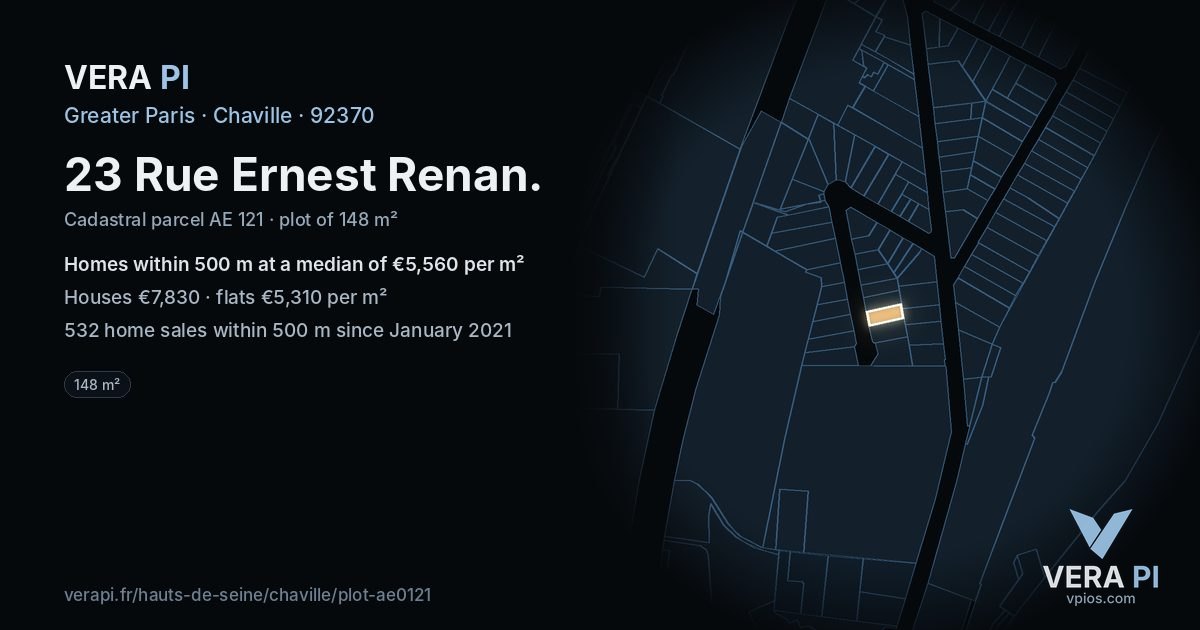 23 Rue Ernest Renan, Chaville at night – the plot lit, the parcels around coloured by the prices near them