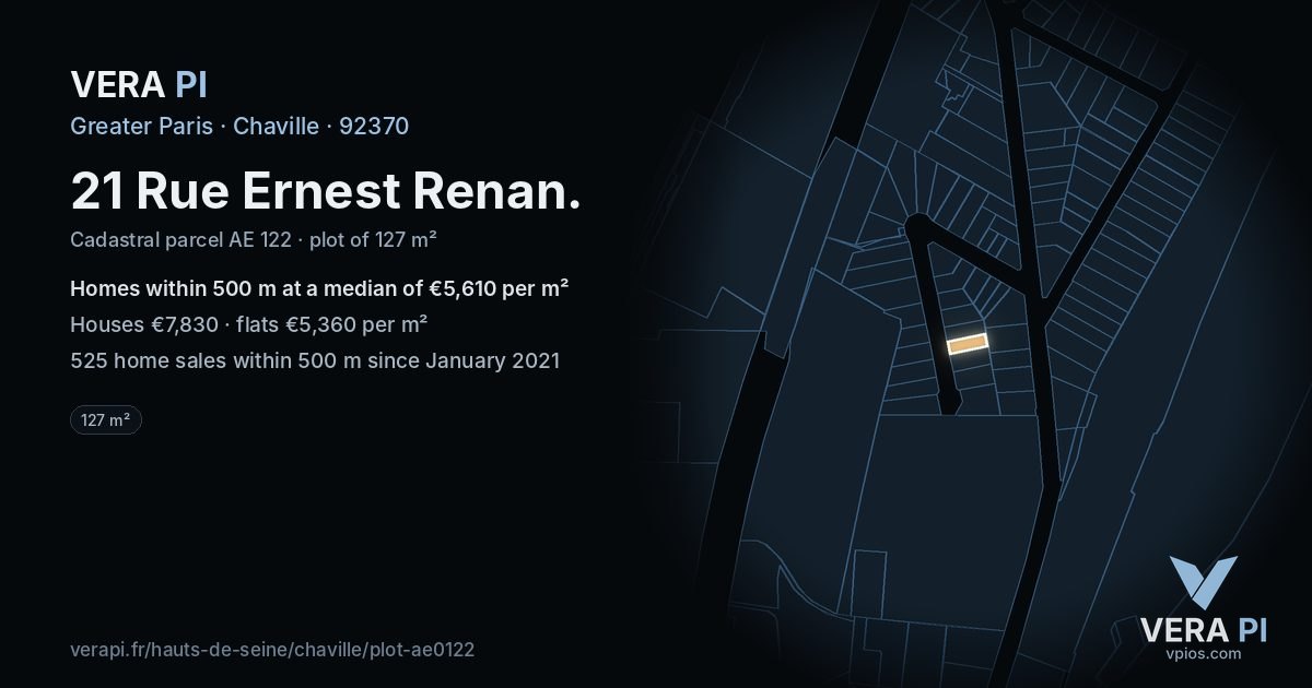 21 Rue Ernest Renan, Chaville at night – the plot lit, the parcels around coloured by the prices near them