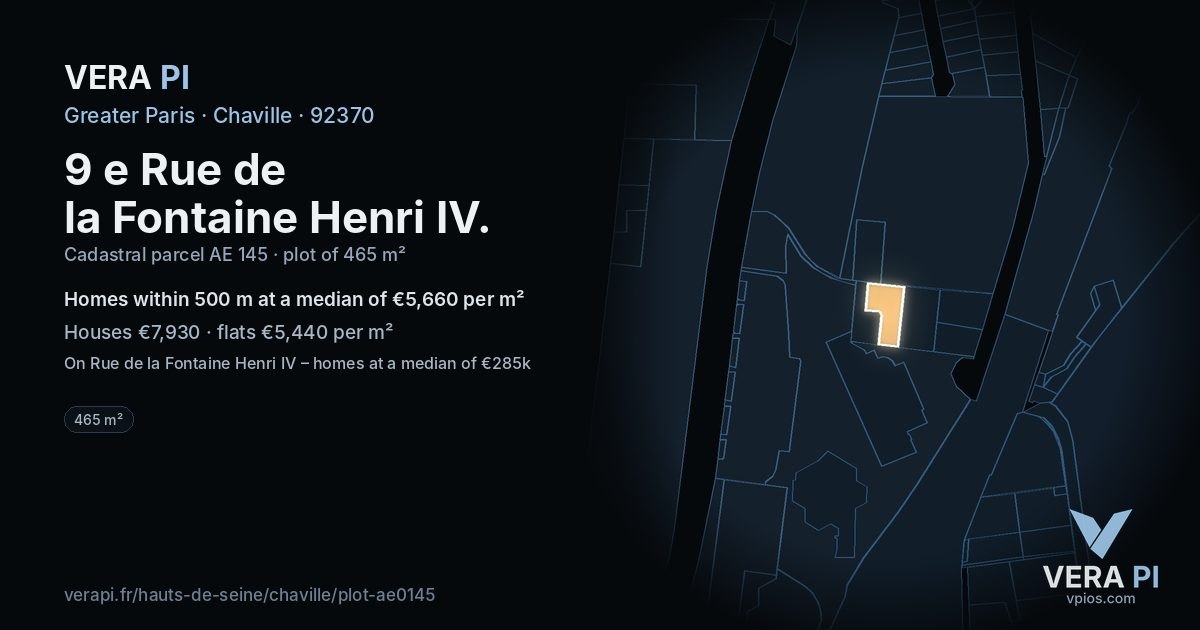 9 e Rue de la Fontaine Henri IV, Chaville at night – the plot lit, the parcels around coloured by the prices near them