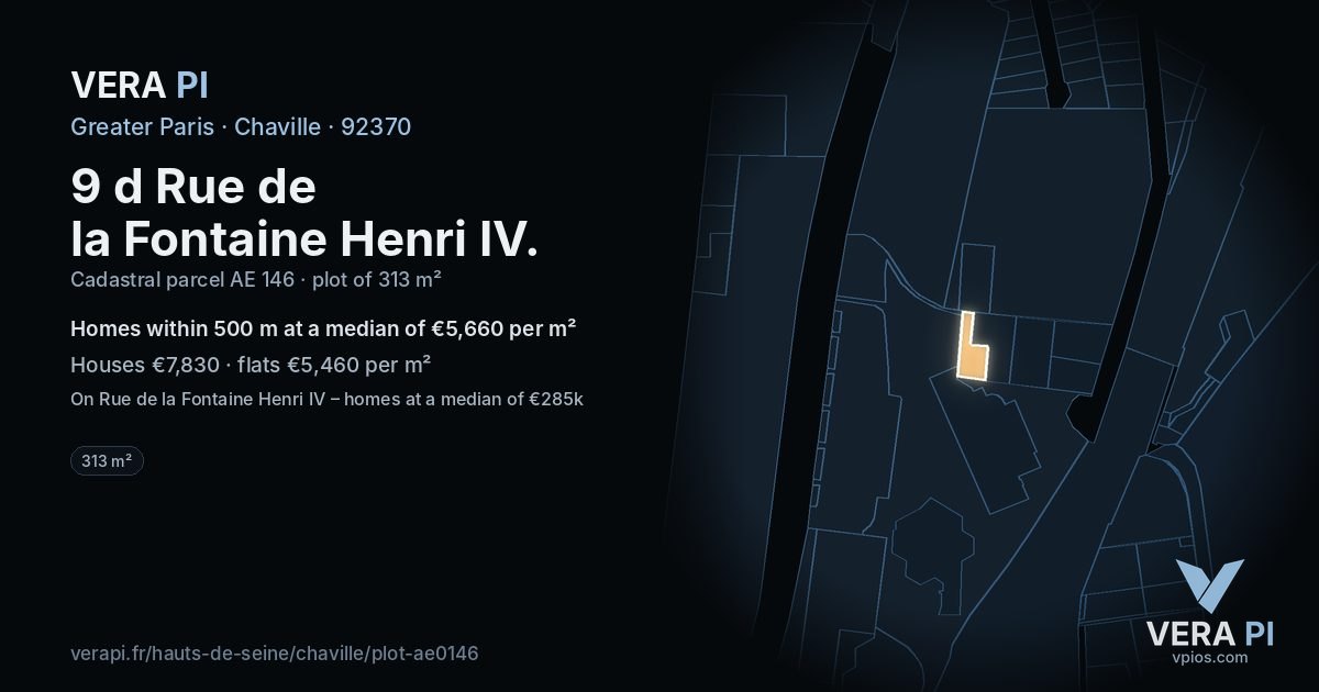 9 d Rue de la Fontaine Henri IV, Chaville at night – the plot lit, the parcels around coloured by the prices near them
